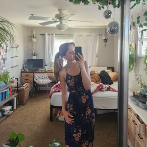 navy floral midi dress